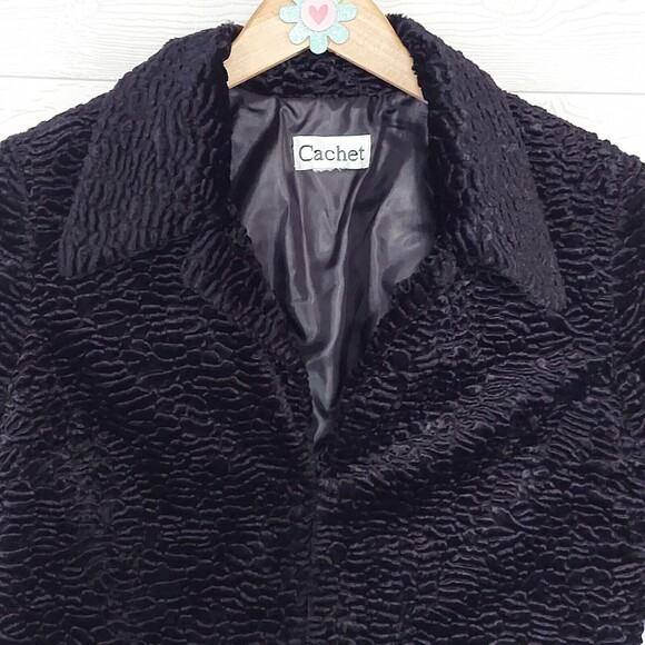 Cachet Black Fur Coat Cropped Jacket Size M/L Evening Retro - Picture 2 of 10